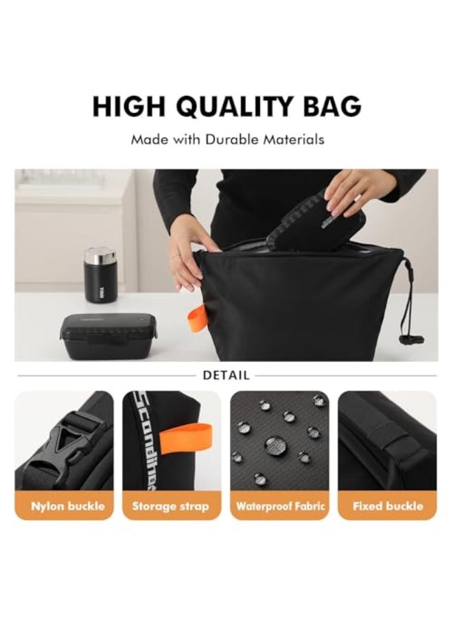 NALACAL Lunch bag for Adult Women Men, Reusable High Capacity Lunch Tote Bags, Small Leakproof Cooler Food Lunch Containers, Lunch box for Work, Travel, Outdoor, School Picnic, One Size (Black)  - Image 3