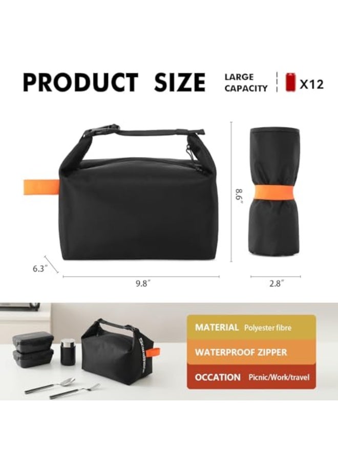 NALACAL Lunch bag for Adult Women Men, Reusable High Capacity Lunch Tote Bags, Small Leakproof Cooler Food Lunch Containers, Lunch box for Work, Travel, Outdoor, School Picnic, One Size (Black)  - Image 2