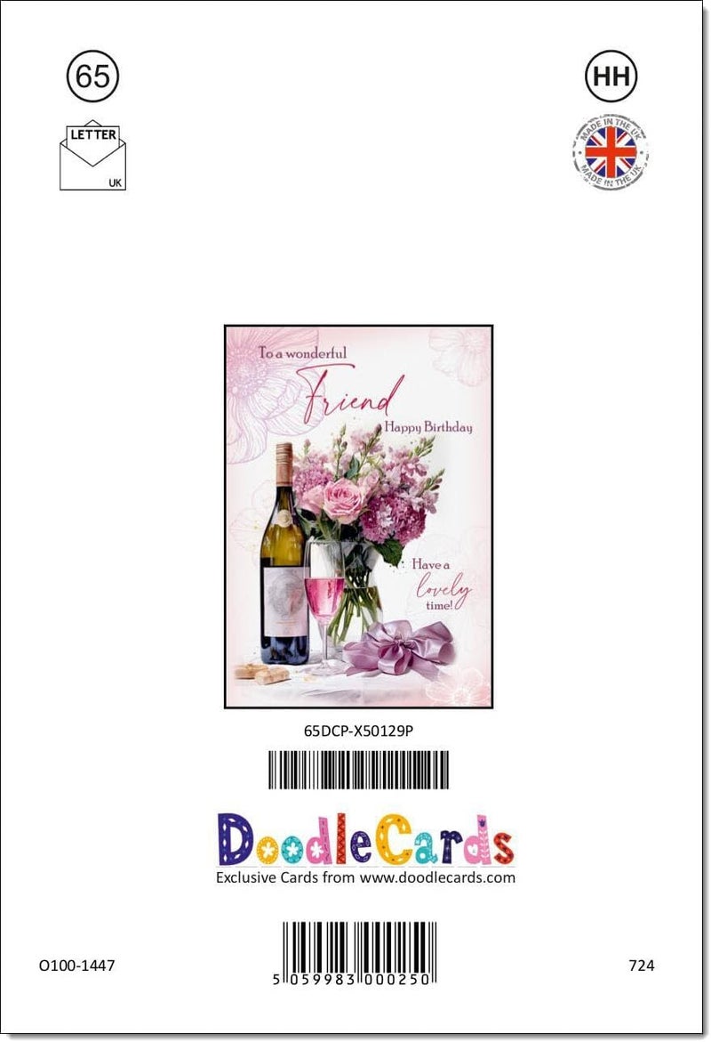 doodlecards بطاقات صديقة أنثى بطاقة عيد ميلاد ورود ونبيذ أحمر حجم متوسط مع ظرف عادي - Image 3