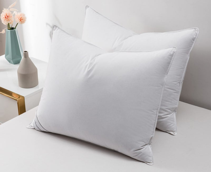 Eastwarmth Goose Down Feather Pillows Bedding Hotel Pair Pillows 100% Cotton Cover Set of Two Queen Size 20x30inch White Color - Image 2