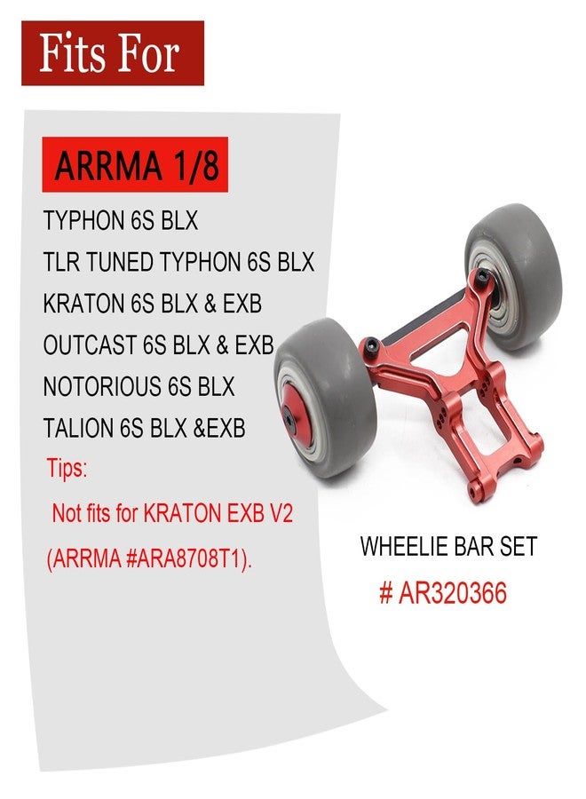 MOSHNOLY Aluminum RC Wheelie Bar Set for Arrma 6S 1/8 Kraton/Notorious/Outcast/Talion/Typhon 6S BLX RC Car Upgrade Parts, Front Stand Up Wheel Upgrades Replacement of #AR320366-Red - Image 2