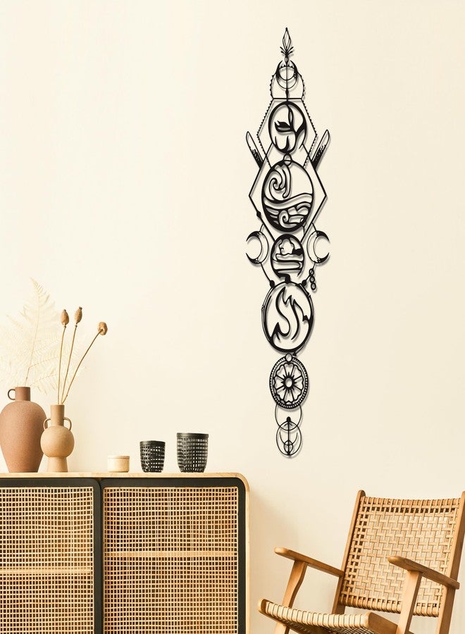 لوحة جدارية مستوحاة من الطبيعة - مجموعة من 4 قطع، لوحة جدارية معدنية روحانية للعناصر الأربعة (الأرض، الهواء، النار، الماء)، ديكور جداري للزن واليوغا لغرف التأمل وغرفة المعيشة - مقاومة للماء للاستخدام الداخلي والخارجي - هدية عيد ميلاد فريدة (37.8 × 10 بوصة) - Image 1