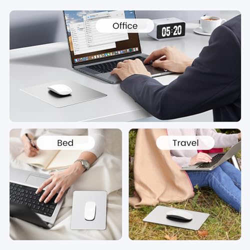 HONKID Hard Metal Mouse Pad for Desk, Aesthetic Rigid Mouse Pad for Magic Mouse and Pro/Air with Stable Rubber Base, Aluminum Mousepad for Travel and Home Office (Silver) - Image 4