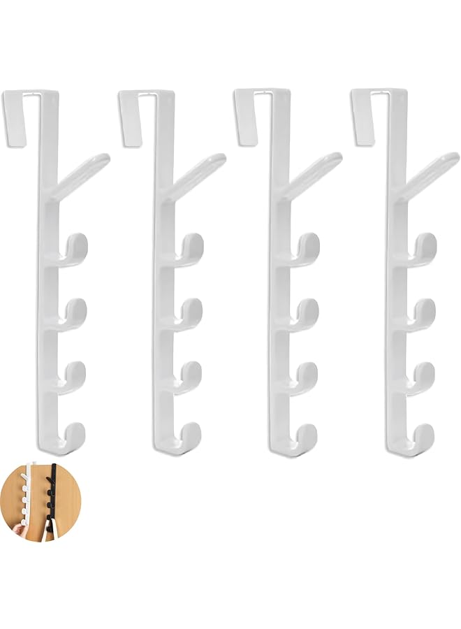 The Bros Over the Door Hooks, 4 Pack 5 Layers Nail Free Hanger Over the Door Towel Rack, Heavy Duty Storage Wall Hooks, Over Door Organizer for Hanging Wreath, Robe, Towel, Purse, Coat, Hat (White) - Image 1