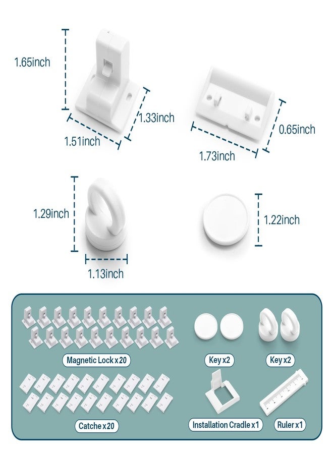 Inaya Magnetic Cabinet Locks Baby Proofing (20 Locks & 2 Keys), Child Safety Magnet Locks for Cabinets & Drawers with Invisible Design, 3M Adhesive for Easy Installation - No Drill & Tool Needed - Image 2