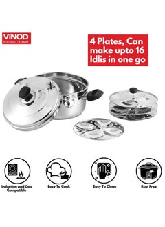 VINOD Vinod Classic Stainless Steel Idli Maker Cooker - 4 Deeper Plates (16 Idlis) / Idli Steamer/Idly Stand/Plump Fluffy Idlies/SAS Bottom/Induction & Gas Base - 2 Year Warranty  - Image 4