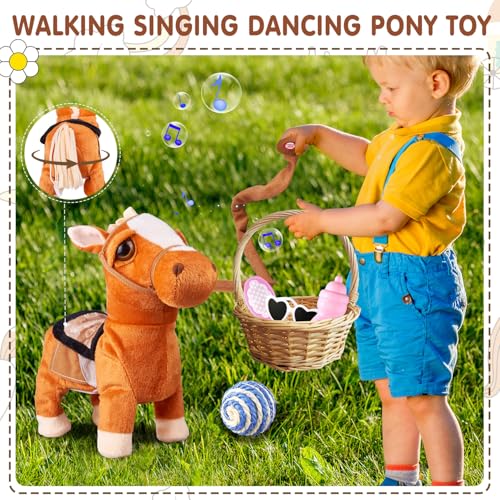 HCdoujoy Brown Walking Pony Plush Interactive Singing Dancing Musical Realistic Pet, Stuffed Animal Shaking Leash Horse Head Buttocks Toy for Boys Girls or Toddlers - Image 3
