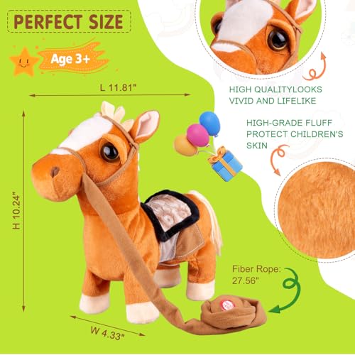 HCdoujoy Brown Walking Pony Plush Interactive Singing Dancing Musical Realistic Pet, Stuffed Animal Shaking Leash Horse Head Buttocks Toy for Boys Girls or Toddlers - Image 5