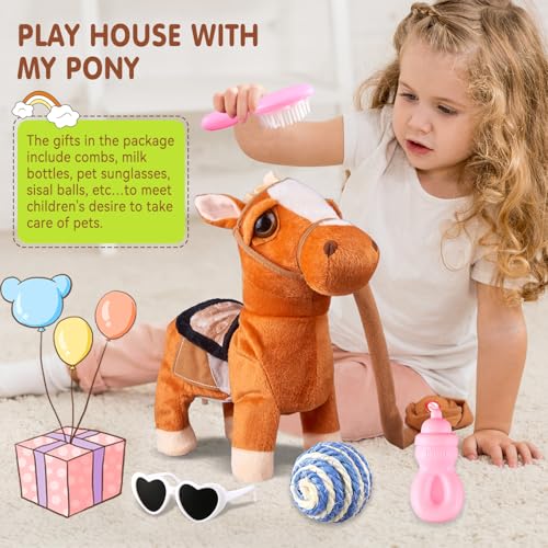 HCdoujoy Brown Walking Pony Plush Interactive Singing Dancing Musical Realistic Pet, Stuffed Animal Shaking Leash Horse Head Buttocks Toy for Boys Girls or Toddlers - Image 4