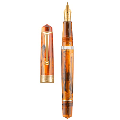Asvine P20 Piston Fountain Pen Amber Resin, Iridium Medium Nib Gold Trim Smooth Writer Collection with Case Set - Image 1
