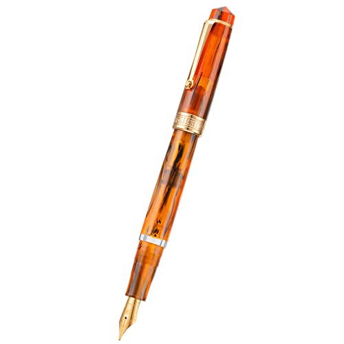 Asvine P20 Piston Fountain Pen Amber Resin, Iridium Medium Nib Gold Trim Smooth Writer Collection with Case Set - Image 2