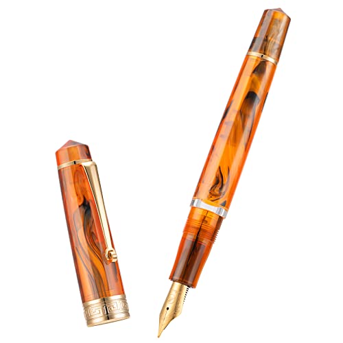 Asvine P20 Piston Fountain Pen Amber Resin, Iridium Medium Nib Gold Trim Smooth Writer Collection with Case Set - Image 3