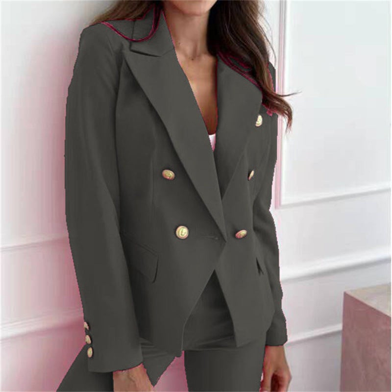 بدلة بليزر مزدوجة الصدر بتصميم أنيق وعصري لتقليل الخصر للأعمال اليومية - Image 1