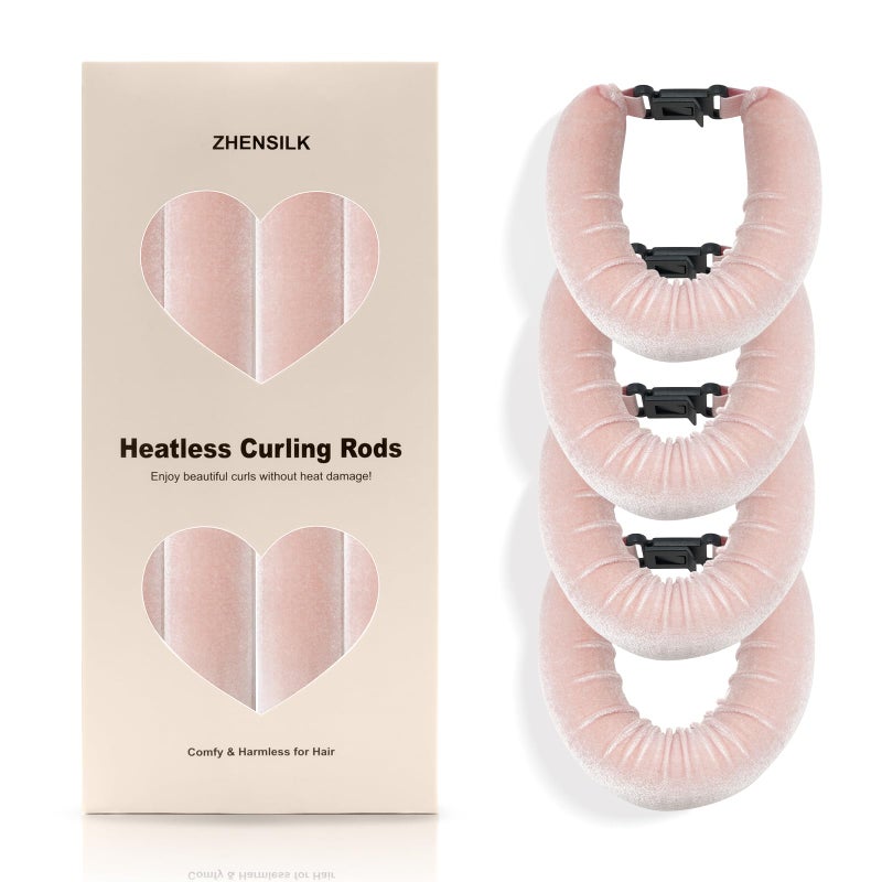 ZHENSILK Heatless Hair Curler Set â€“ 4PCS Velvet Overnight Blowout Rods for Heatless Curls, Jumbo Flexible Curling Rods to Sleep In, No Heat Curling Tools for Natural Waves and Curls Pink - Image 1