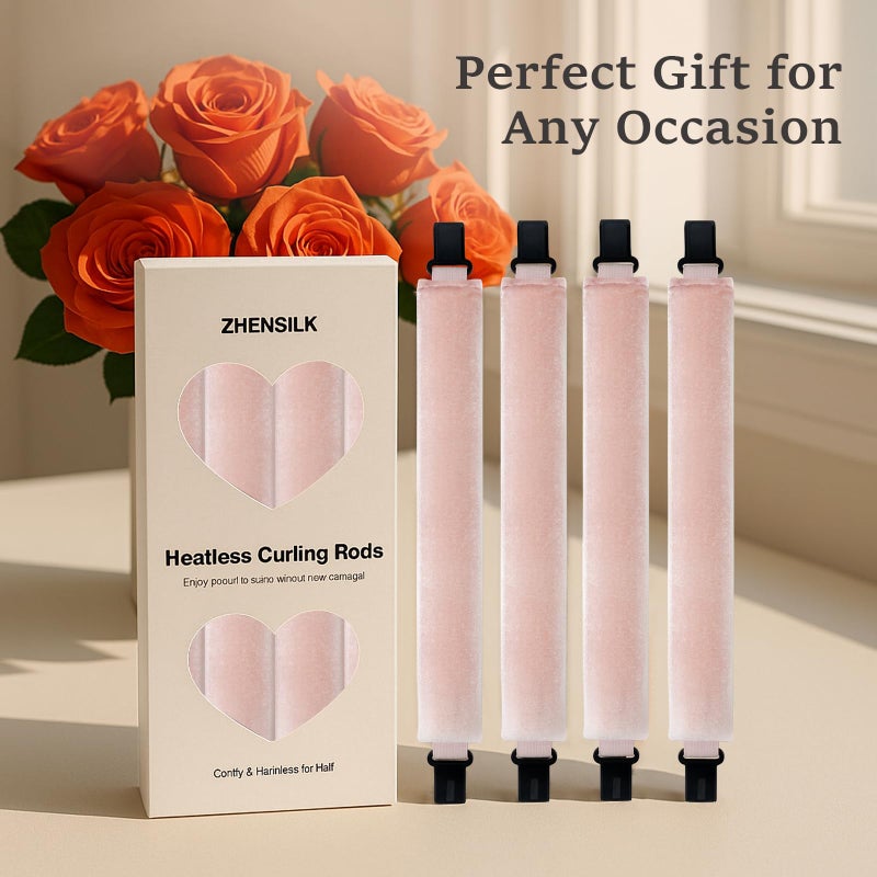 ZHENSILK Heatless Hair Curler Set â€“ 4PCS Velvet Overnight Blowout Rods for Heatless Curls, Jumbo Flexible Curling Rods to Sleep In, No Heat Curling Tools for Natural Waves and Curls Pink - Image 5