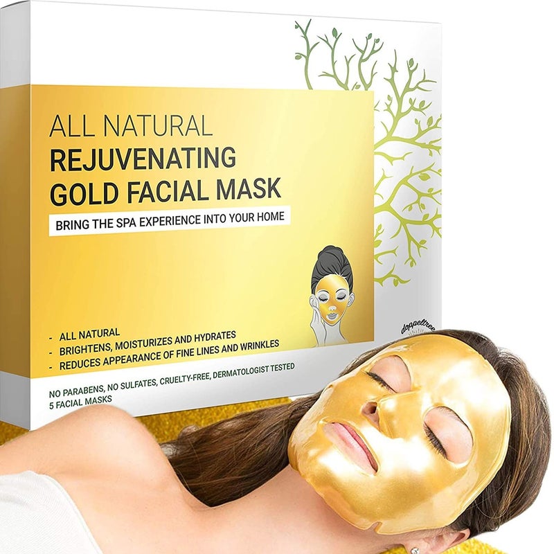 Doppeltree Gold Facial Mask  Premium Hydrogel Sheet Face Masks for Skin Care  Beauty Hydrating  Anti Aging  Facemask with Collagen Hyaluronic Acid  24k Nano Gold  Formulated in San Francisco