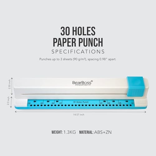 Bearboss 30 Hole Paper Punch, Planner Hole Punch, Adjustable Hole Puncher for Discbound Notebooks & Journaling Supplies - Image 4