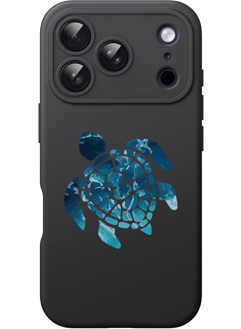 Theodor Protective Slim Fit Case Liquid Silicone Cover with Full Body Protection Anti-Scratch Shockproof Case For Apple iPhone 17 Pro Max (Black) Blue Turtle - Image 1