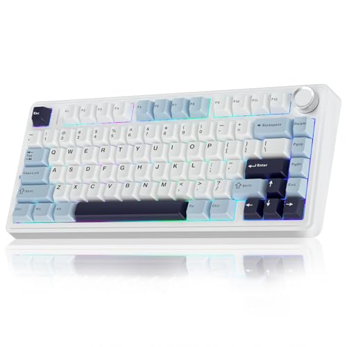 AULA F75 75 Wireless Mechanical Keyboard Hot Swappable Creamy Keyboard Prelubed Reaper Switches 24GHzTypeCBT50 RGB Backlit Gaming KeyboardsWhite Blue - Image 1