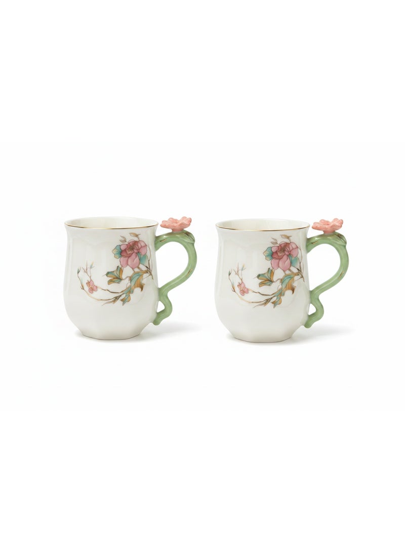 AKDC Angela Porcelain Mug 2PCS Set | 400ml | Floral Botanical Design - Image 1