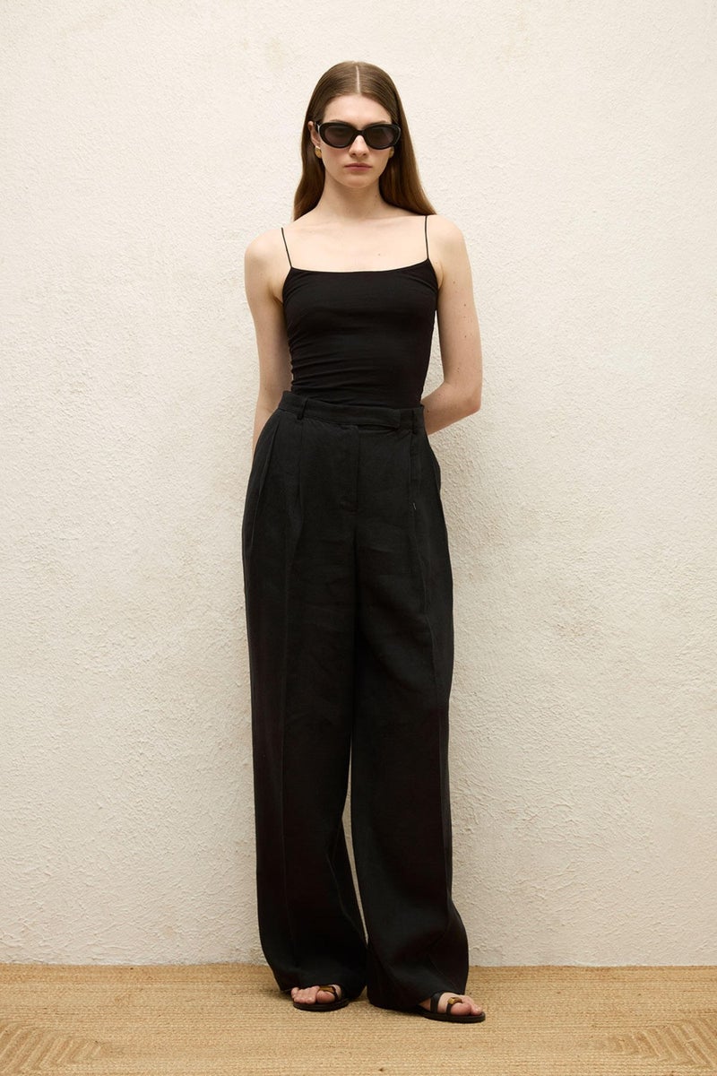Manuka Linen Palazzo Trousers Black  - Image 3