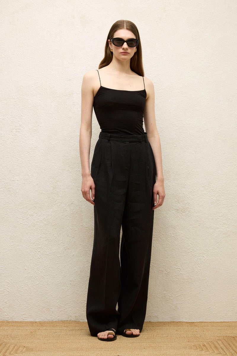 Manuka Linen Palazzo Trousers Black  - Image 2