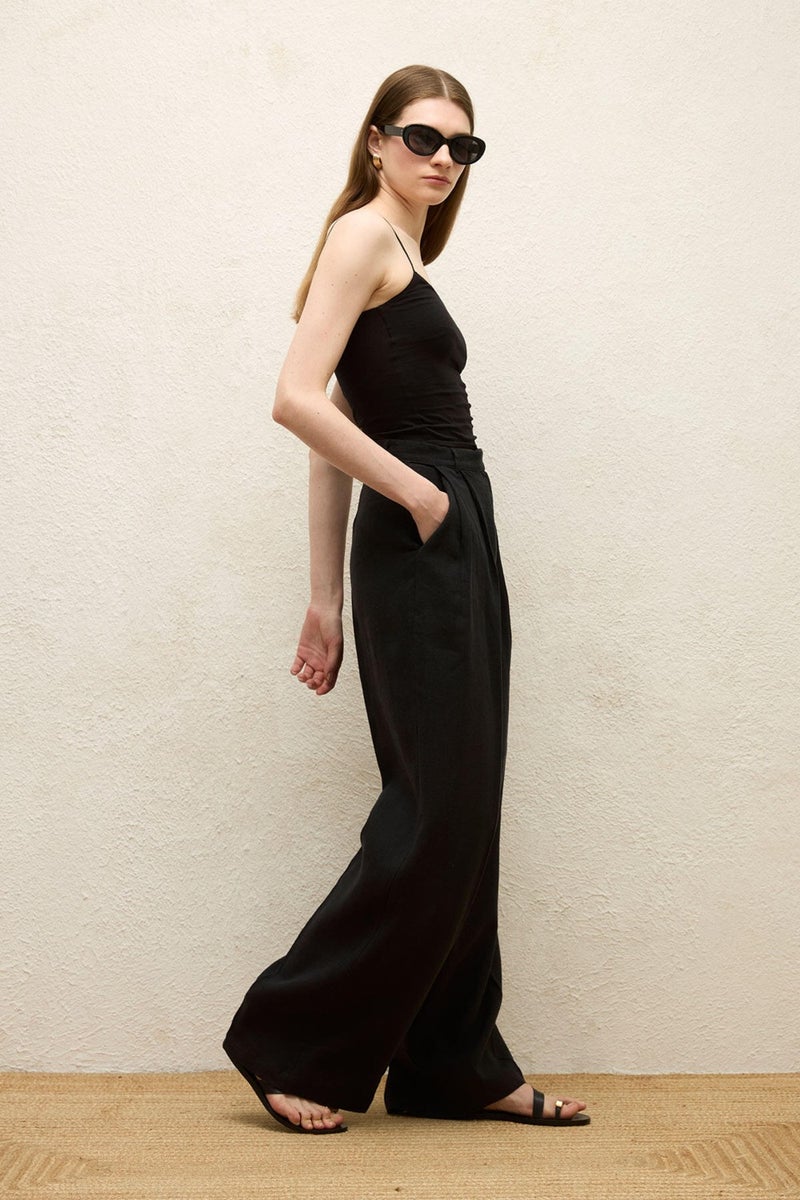 Manuka Linen Palazzo Trousers Black  - Image 4