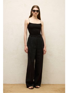 Manuka Linen Palazzo Trousers Black  - Image 3