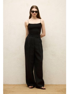 Manuka Linen Palazzo Trousers Black  - Image 5