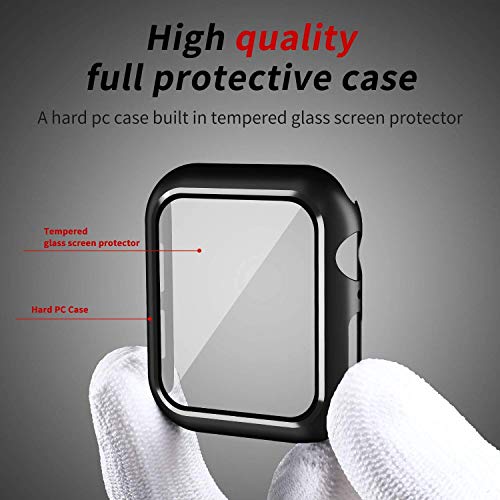 Smiling Case Compatible with Apple Watch SE 3 (2025)/ SE 2/ SE/Series 6/5/4 44mm with Built in Tempered Glass Screen Protector, Overall Protective Hard PC Case Ultra-Thin Cover- Black - Image 2