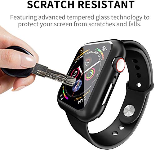 Smiling Case Compatible with Apple Watch SE 3 (2025)/ SE 2/ SE/Series 6/5/4 44mm with Built in Tempered Glass Screen Protector, Overall Protective Hard PC Case Ultra-Thin Cover- Black - Image 4