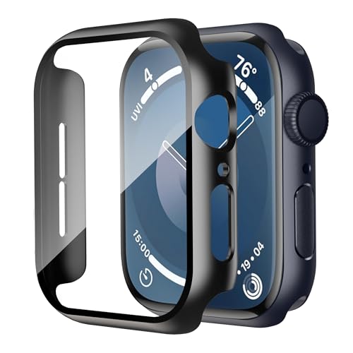 Smiling Case Compatible with Apple Watch SE 3 (2025)/ SE 2/ SE/Series 6/5/4 44mm with Built in Tempered Glass Screen Protector, Overall Protective Hard PC Case Ultra-Thin Cover- Black - Image 1