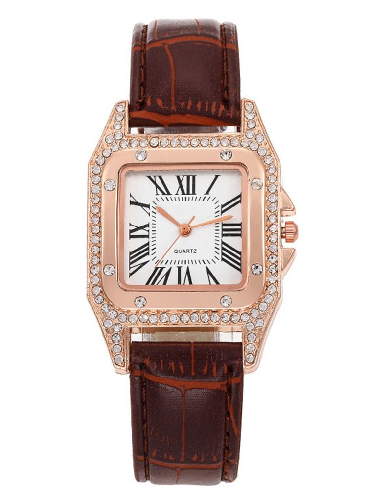 Fashionable bucket shaped square women's quartz watch with exquisite rhinestones on the dial, a two-piece set of watches and bracelets  - Image 3