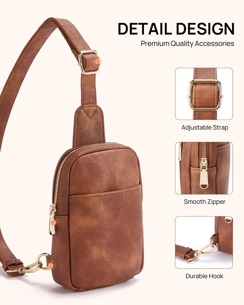 Telena Small Sling Bag for Women Leather Crossbody Fanny Packs Chest Bag for Women Mocha Brown - Image 5