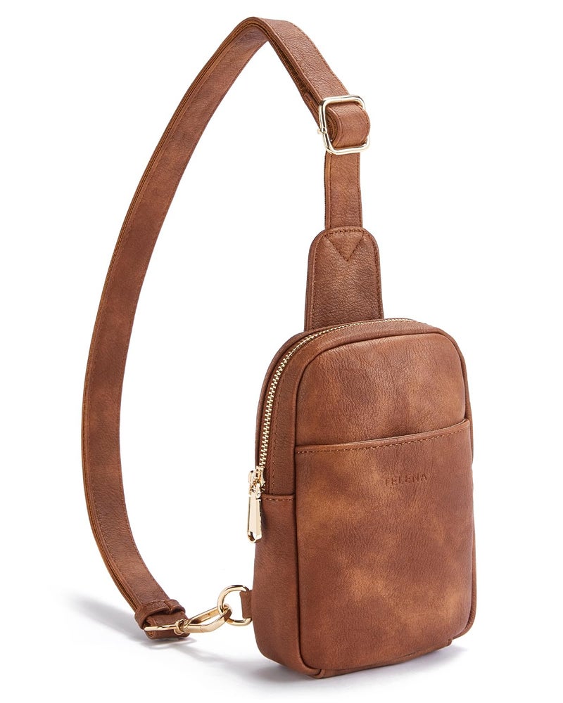 Telena Small Sling Bag for Women Leather Crossbody Fanny Packs Chest Bag for Women Mocha Brown - Image 1