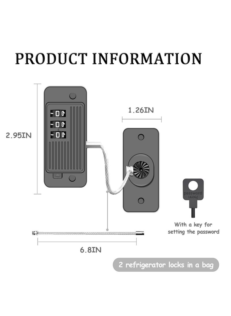 SOLARAE Refrigerator Lock, Fridge Lock with Password, Strong Durable Duty Upgraded Multifunctional Cabinet Locks for Refrigerator, for Refrigerator, Cabinets and Drawers, Closets, Windows, Doors (Black) - Image 2