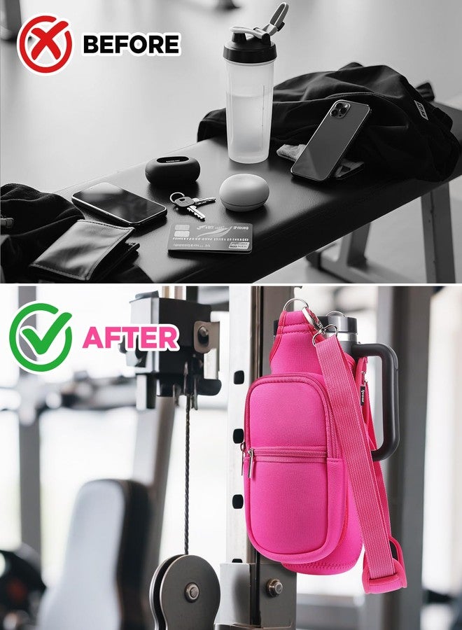 IPOW Rose Pink Magnetic Gym Water Bottle Holder with Phone Pockets & Shoulder Strap, Bottle Carrier Sleeve with 5 Strong Magnets, Gym Accessory Organizer for Women and Men - Image 5