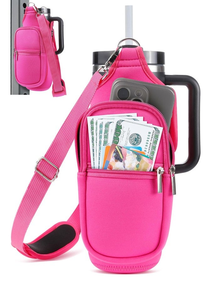 IPOW Rose Pink Magnetic Gym Water Bottle Holder with Phone Pockets & Shoulder Strap, Bottle Carrier Sleeve with 5 Strong Magnets, Gym Accessory Organizer for Women and Men - Image 1
