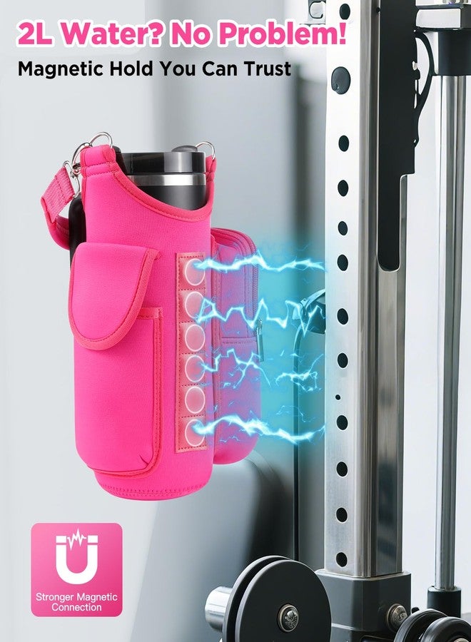 IPOW Rose Pink Magnetic Gym Water Bottle Holder with Phone Pockets & Shoulder Strap, Bottle Carrier Sleeve with 5 Strong Magnets, Gym Accessory Organizer for Women and Men - Image 2