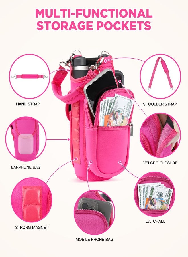 IPOW Rose Pink Magnetic Gym Water Bottle Holder with Phone Pockets & Shoulder Strap, Bottle Carrier Sleeve with 5 Strong Magnets, Gym Accessory Organizer for Women and Men - Image 3