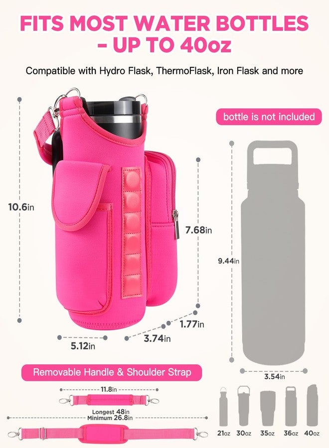 IPOW Rose Pink Magnetic Gym Water Bottle Holder with Phone Pockets & Shoulder Strap, Bottle Carrier Sleeve with 5 Strong Magnets, Gym Accessory Organizer for Women and Men - Image 4