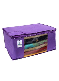 Kuber Industries Kuber Industries Non-Woven Foldable Solid Saree Covers With Zip|Wardrobe Organizer For Clothes|Transparent Window Keep 8 To 10 Saree|Suitable For Lehenga, Suit, Dress|Pack Of 9 (Purple)  - Image 2