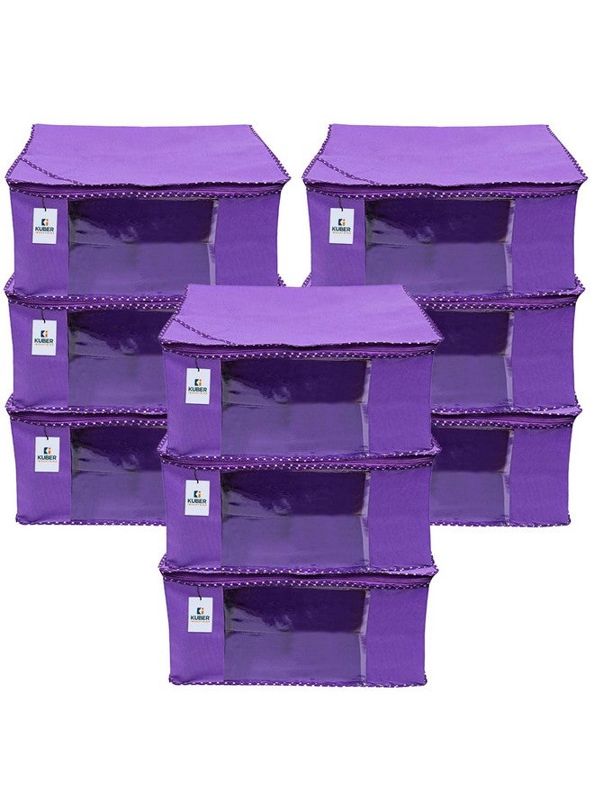 Kuber Industries Non-Woven Foldable Solid Saree Covers With Zip|Wardrobe Organizer For Clothes|Transparent Window Keep 8 To 10 Saree|Suitable For Lehenga, Suit, Dress|Pack Of 9 (Purple) - Image 1