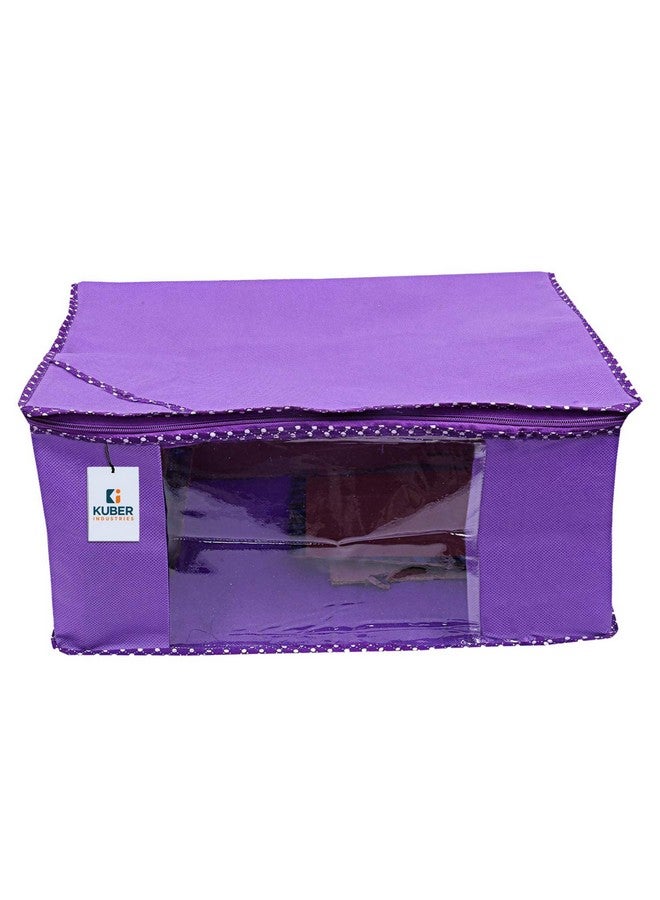 Kuber Industries Non-Woven Foldable Solid Saree Covers With Zip|Wardrobe Organizer For Clothes|Transparent Window Keep 8 To 10 Saree|Suitable For Lehenga, Suit, Dress|Pack Of 9 (Purple) - Image 5