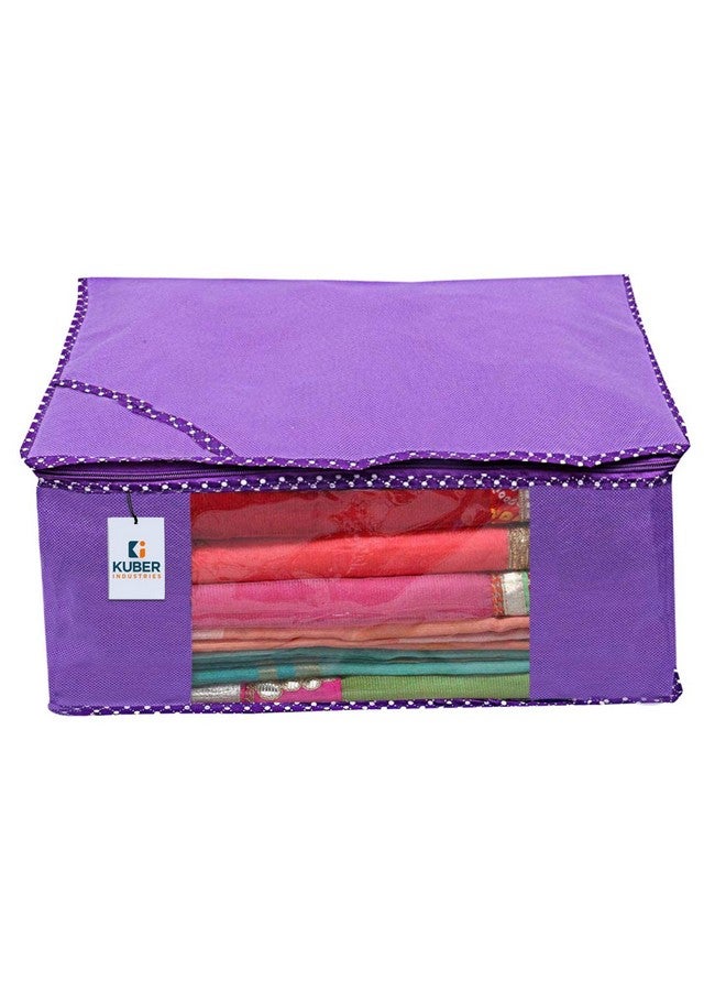 Kuber Industries Non-Woven Foldable Solid Saree Covers With Zip|Wardrobe Organizer For Clothes|Transparent Window Keep 8 To 10 Saree|Suitable For Lehenga, Suit, Dress|Pack Of 9 (Purple) - Image 4