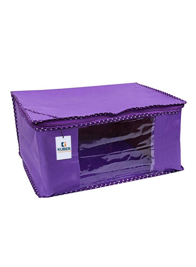 Kuber Industries Non-Woven Foldable Solid Saree Covers With Zip|Wardrobe Organizer For Clothes|Transparent Window Keep 8 To 10 Saree|Suitable For Lehenga, Suit, Dress|Pack Of 9 (Purple) - Image 3