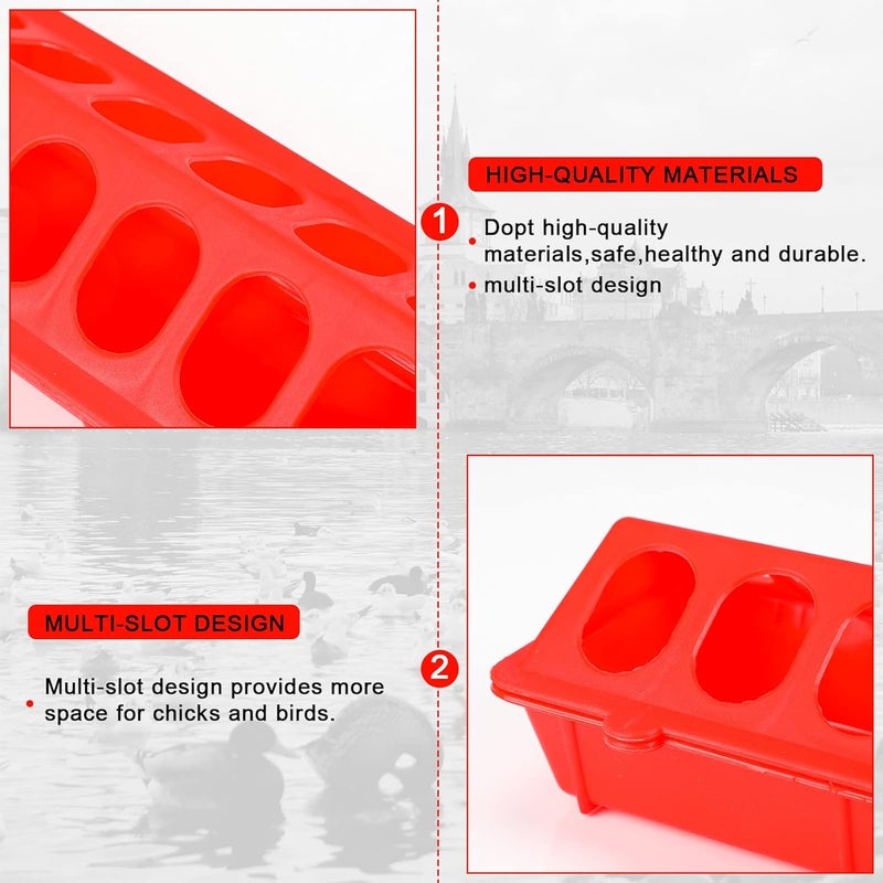 Chengu 4 Plastic Flip Top Bird Small Poultry Feeder for Pigeon Chicken Feeder Small Poultry Feeder Drinker Duckling Quail Feeder No Mess No Waste Multihole Birds Feeding Dish Dispenser (Red) - Image 3