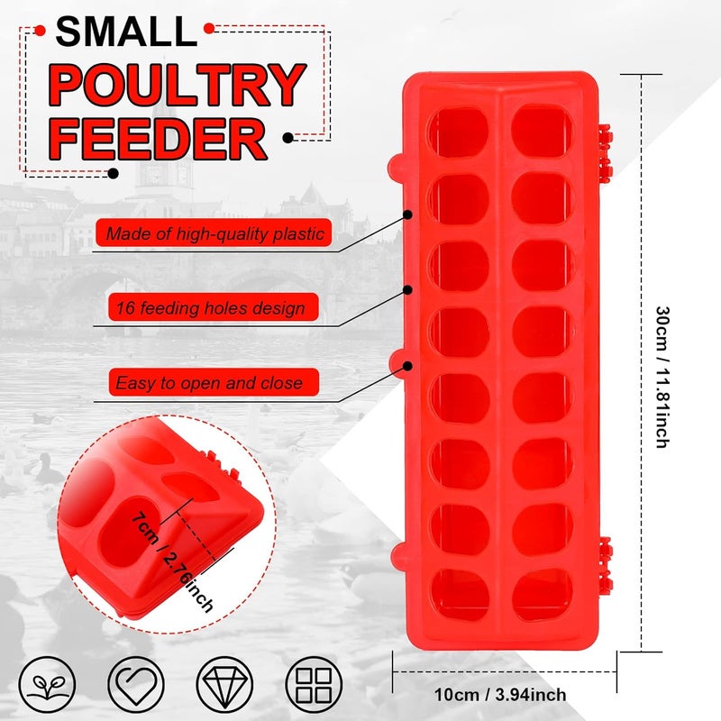Chengu 4 Plastic Flip Top Bird Small Poultry Feeder for Pigeon Chicken Feeder Small Poultry Feeder Drinker Duckling Quail Feeder No Mess No Waste Multihole Birds Feeding Dish Dispenser (Red) - Image 2