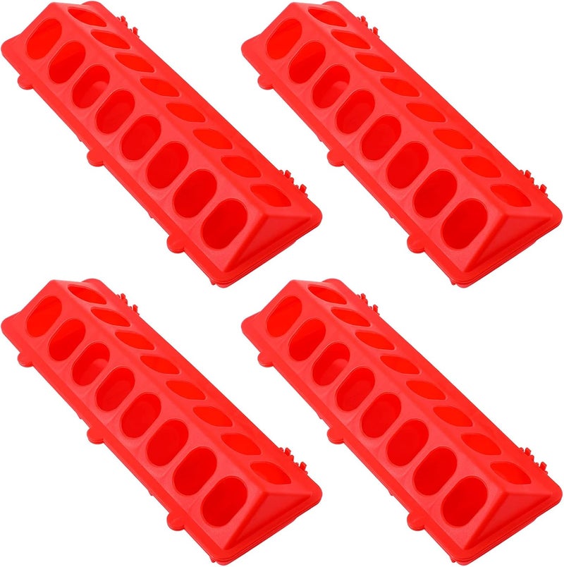 Chengu 4 Plastic Flip Top Bird Small Poultry Feeder for Pigeon Chicken Feeder Small Poultry Feeder Drinker Duckling Quail Feeder No Mess No Waste Multihole Birds Feeding Dish Dispenser (Red) - Image 1