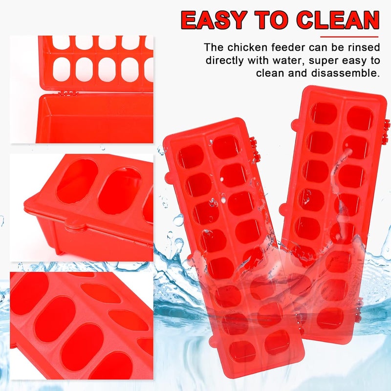 Chengu 4 Plastic Flip Top Bird Small Poultry Feeder for Pigeon Chicken Feeder Small Poultry Feeder Drinker Duckling Quail Feeder No Mess No Waste Multihole Birds Feeding Dish Dispenser (Red) - Image 4